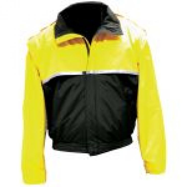 SECURITY YELLOW / BLACK BIKE PATROL JACKETS WITH REMOVABLE LINER, ZIP OFF SLEEVES - SECURITY IN BLACK.